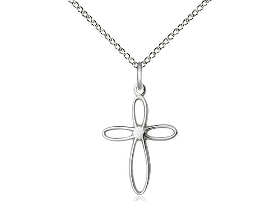 Sterling Silver Loop Cross Pendant on a 18 inch Sterling Silver Light Curb Chain - Unique Catholic Gifts