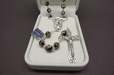 Authentic Black Cloisonne Rosary 22" and Prayer - Unique Catholic Gifts