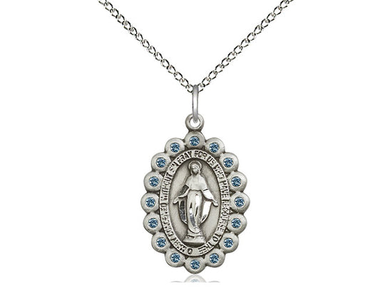 Sterling Silver Miraculous Pendant on a 18 inch Sterling Silver Light Curb Chain. - Unique Catholic Gifts