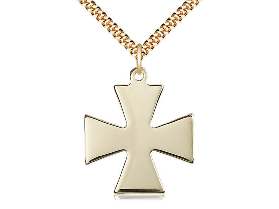 14kt Gold Filled Surfer Cross Pendant on a 24 inch Gold Plate Heavy Curb Chain - Unique Catholic Gifts