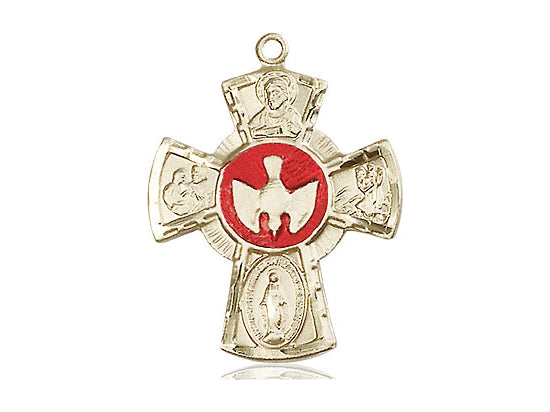 14kt Gold Filled 5-Way Pendant on a 24 inch Gold Plate Heavy Curb Chain - Unique Catholic Gifts