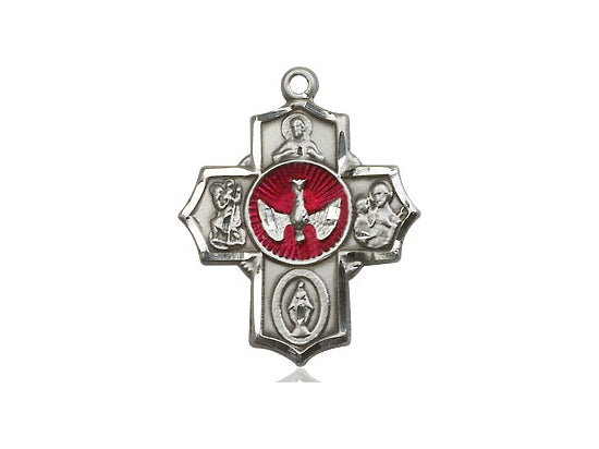 Sterling Silver 5-Way Pendant on a 24 inch Light Rhodium Heavy Curb Chain - Unique Catholic Gifts