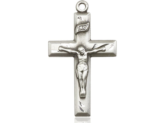 Sterling Silver Crucifix Pendant on a 24 inch Light Rhodium Heavy Curb Chain - Unique Catholic Gifts
