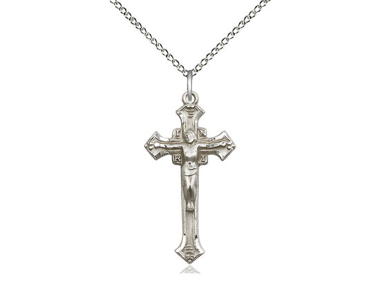 Sterling Silver Crucifix Pendant on a 18 inch Sterling Silver Light Curb Chain - Unique Catholic Gifts
