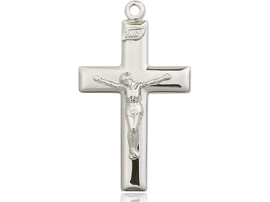 Sterling Silver Crucifix Pendant on a 24 inch Light Rhodium Heavy Curb Chain - Unique Catholic Gifts