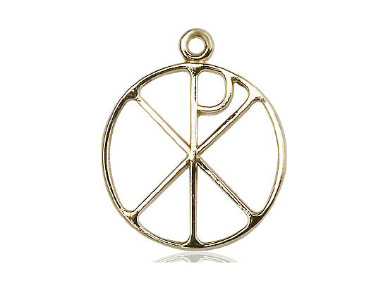 14kt Gold Filled Chi Rho Pendant on a 24 inch Gold Plate Heavy Curb Chain - Unique Catholic Gifts