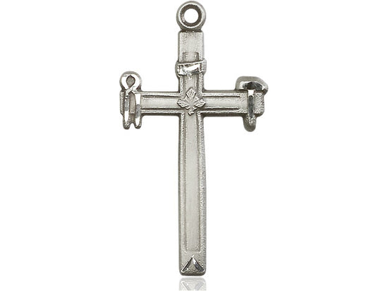Sterling Silver Carpenter Cross Pendant on a 24 inch Light Rhodium Heavy Curb Chain - Unique Catholic Gifts