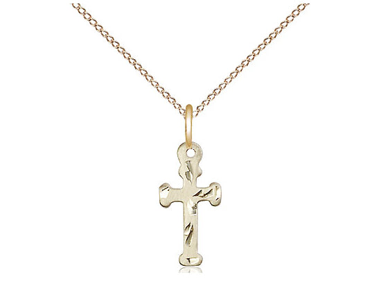 14kt Gold Filled Cross Pendant on a 18 inch Gold Filled Light Curb Chain - Unique Catholic Gifts