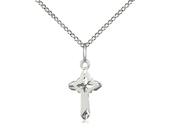 Sterling Silver Cross Pendant on a 18 inch Sterling Silver Light Curb Chain - Unique Catholic Gifts