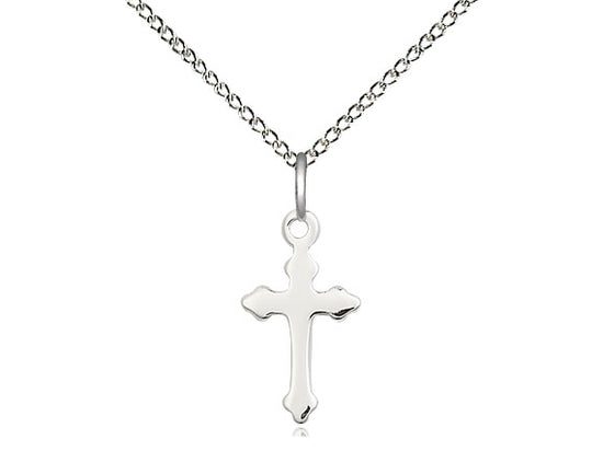 Sterling Silver Cross Pendant on a 18 inch Sterling Silver Light Curb Chain - Unique Catholic Gifts