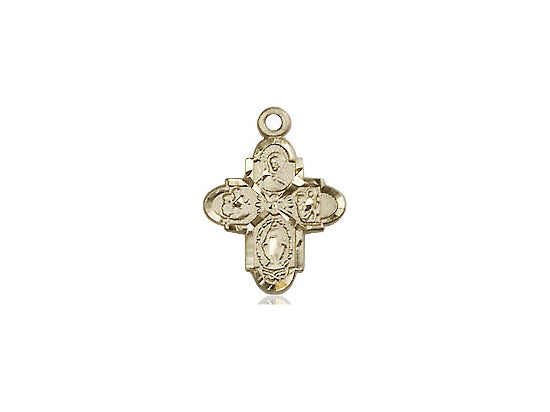 14kt Gold Filled 4-Way Pendant on a 18 inch Gold Filled Light Curb Chain - Unique Catholic Gifts