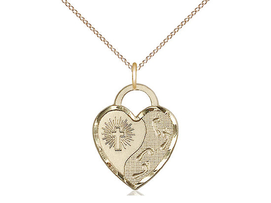 14kt Gold Filled Footprints Heart Pendant on a 18 inch Gold Filled Light Curb Chain - Unique Catholic Gifts