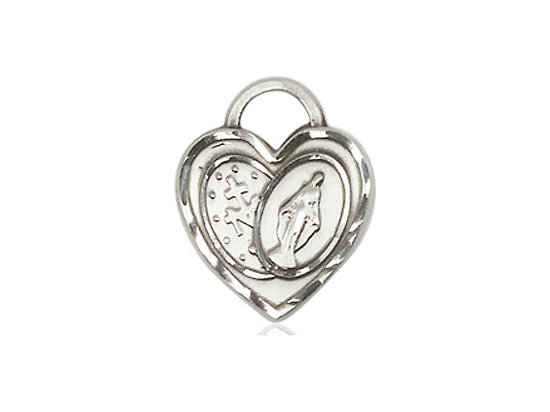 Sterling Silver Miraculous Heart Pendant on a 18 inch Sterling Silver Light Curb Chain. - Unique Catholic Gifts