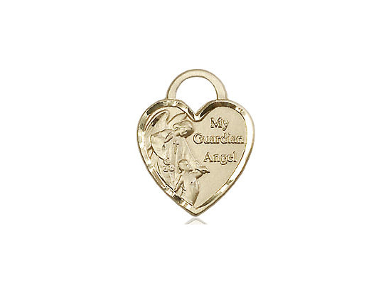14kt Gold Filled Guardian Angel Heart Pendant on a 18 inch Gold Filled Light Curb Chain - Unique Catholic Gifts