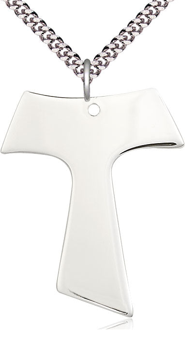 Sterling Silver Tau Cross Pendant on a 24 inch Light Rhodium Heavy Curb Chain - Unique Catholic Gifts