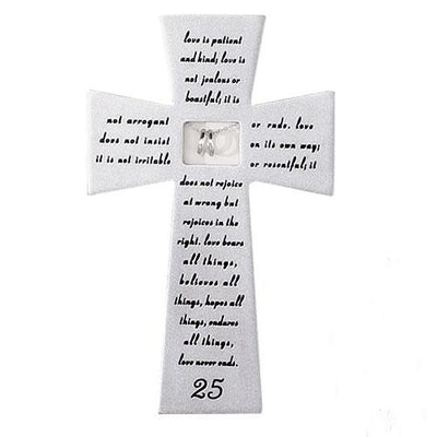 25th Wedding Anniversary Wall Cross with Silver Rings (7