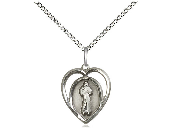 Sterling Silver Divine Mercy Pendant on a 18 inch Sterling Silver Light Curb Chain - Unique Catholic Gifts