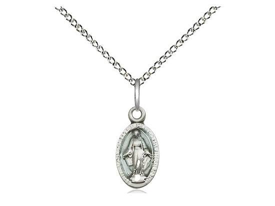 Sterling Silver Miraculous Pendant on a 18 inch Sterling Silver Light Curb Chain - Unique Catholic Gifts