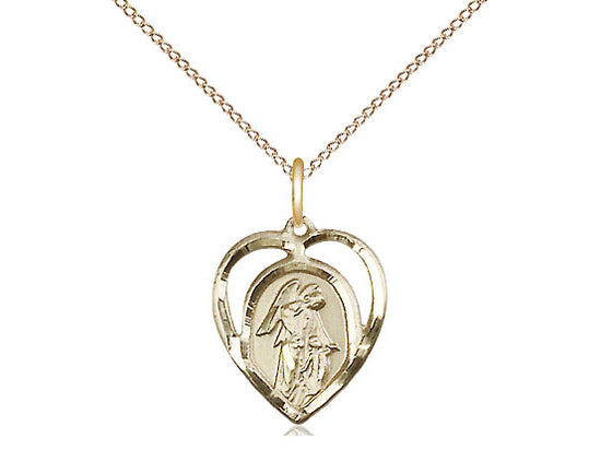 14kt Gold Filled Guardian Angel Pendant on a 18 inch Gold Filled Light Curb Chain - Unique Catholic Gifts
