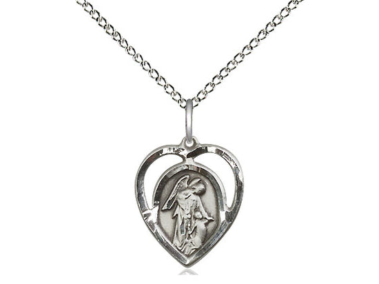 Sterling Silver Guardian Angel Pendant on a 18 inch Sterling Silver Light Curb Chain - Unique Catholic Gifts