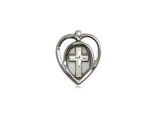 Sterling Silver Heart Cross Pendant on a 18 inch Sterling Silver Light Curb Chain - Unique Catholic Gifts