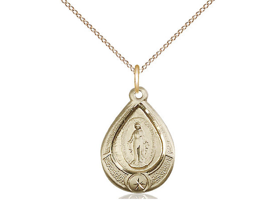 14kt Gold Filled Miraculous Pendant on a 18 inch Gold Filled Light Curb Chain - Unique Catholic Gifts