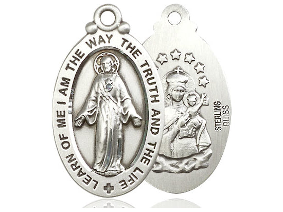 Sterling Silver Scapular Pendant on a 24 inch Light Rhodium Heavy Curb Chain - Unique Catholic Gifts