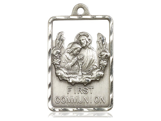 Sterling Silver Communion First Reconciliation Pendant on a 24 inch Light Rhodium Heavy Curb Chain - Unique Catholic Gifts
