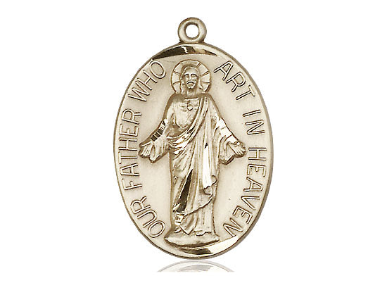 14kt Gold Filled Our Father Pendant on a 24 inch Gold Plate Heavy Curb Chain - Unique Catholic Gifts