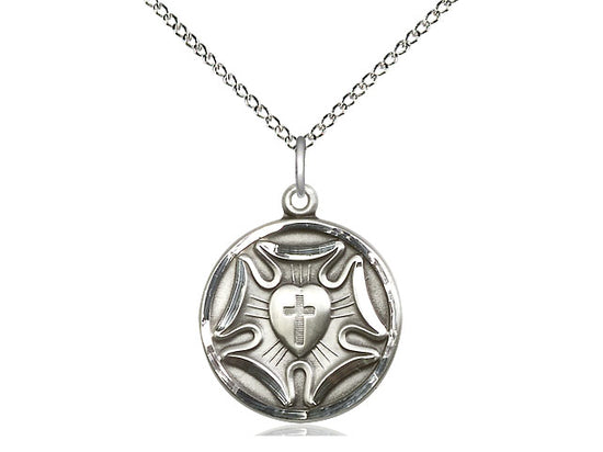 Sterling Silver Lutheran Pendant on a 18 inch Sterling Silver Light Curb Chain - Unique Catholic Gifts