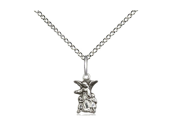 Sterling Silver Littlest Angel Pendant on a 18 inch Sterling Silver Light Curb Chain - Unique Catholic Gifts