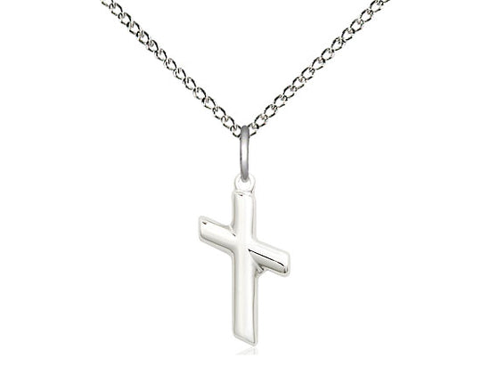 Sterling Silver Cross Pendant on a 18 inch Sterling Silver Light Curb Chain - Unique Catholic Gifts