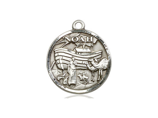 Sterling Silver Noah Pendant on a 18 inch Sterling Silver Light Curb Chain - Unique Catholic Gifts