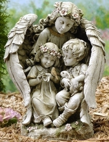 Angel W/children Garden Statue 16"H - Unique Catholic Gifts