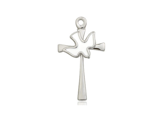 Sterling Silver Cross Holy Spirit Pendant on a 18 inch Sterling Silver Light Curb Chain - Unique Catholic Gifts