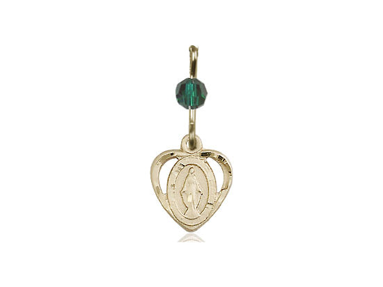 14kt Gold Filled Miraculous Pendant with a Emerald bead on a 18 inch Gold Filled Light Curb Chain - Unique Catholic Gifts