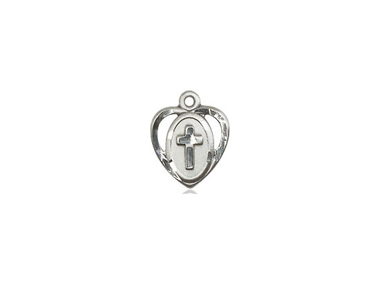 Sterling Silver Heart Cross Pendant on a 18 inch Sterling Silver Light Curb Chain - Unique Catholic Gifts