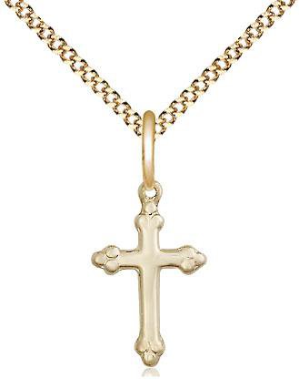 14kt Gold Filled Cross Pendant (5/8") on a 18 inch Gold Plate Light Curb Chain - Unique Catholic Gifts