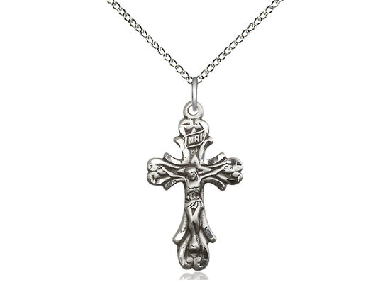 Sterling Silver Crucifix Pendant on a 18 inch Sterling Silver Light Curb Chain - Unique Catholic Gifts