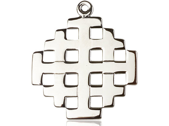 Sterling Silver Jerusalem Cross Pendant on a 24 inch Light Rhodium Heavy Curb Chain - Unique Catholic Gifts