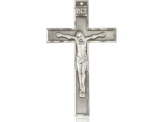 Sterling Silver Crucifix Pendant on a 24 inch Light Rhodium Heavy Curb Chain - Unique Catholic Gifts
