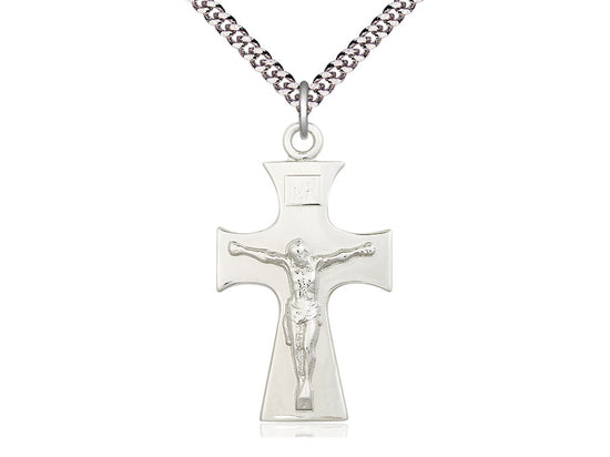 Sterling Silver Celtic Crucifix Pendant on a 24 inch Light Rhodium Heavy Curb Chain - Unique Catholic Gifts