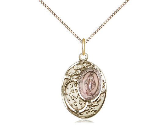 14kt Gold Filled Miraculous Pendant on a 18 inch Gold Filled Light Curb Chain - Unique Catholic Gifts
