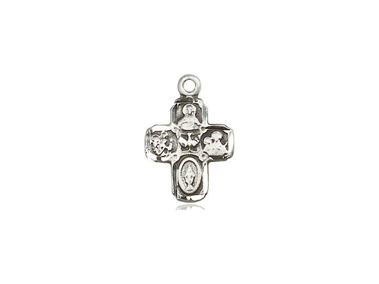 Sterling Silver 4-Way Pendant on a 18 inch Sterling Silver Light Curb Chain - Unique Catholic Gifts