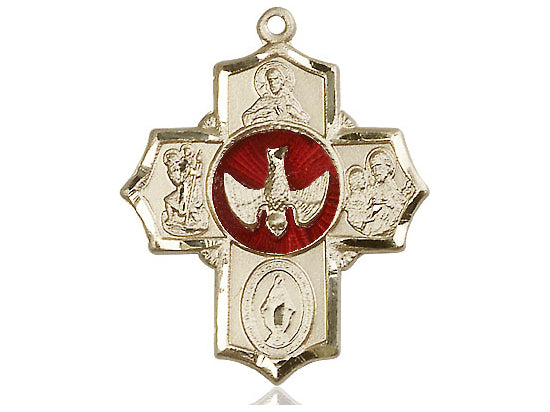 14kt Gold Filled 5-Way Pendant on a 24 inch Gold Plate Heavy Curb Chain - Unique Catholic Gifts