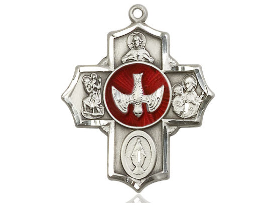 Sterling Silver 5-Way Pendant on a 24 inch Light Rhodium Heavy Curb Chain - Unique Catholic Gifts