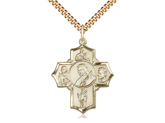 14kt Gold Filled Philomena Vian Bos Jude Gerard Pendant on a 24 inch Gold Plate Heavy Curb Chain - Unique Catholic Gifts