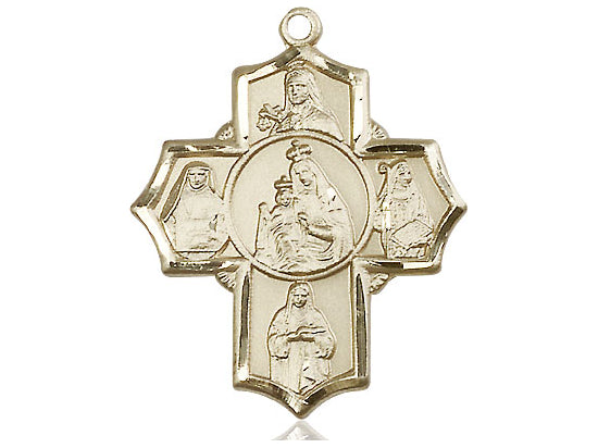 14kt Gold Filled Our Lady of Mount Carmel 4-Way Pendant on a 24 inch Gold Plate Heavy Curb Chain - Unique Catholic Gifts
