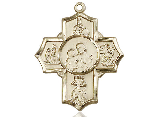 14kt Gold Filled 5-Way Firefighter Pendant on a 24 inch Gold Plate Heavy Curb Chain - Unique Catholic Gifts