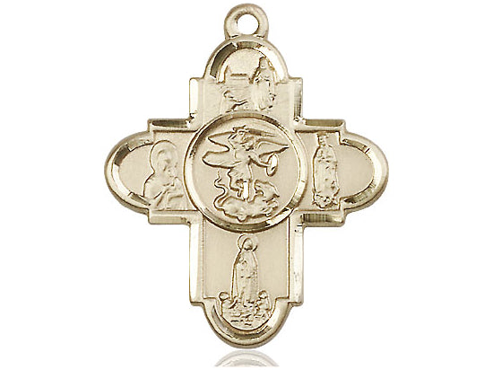 14kt Gold Filled Our Lady 5-Way Pendant on a 24 inch Gold Plate Heavy Curb Chain - Unique Catholic Gifts